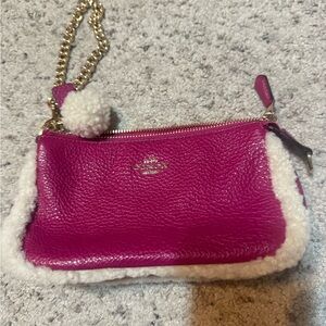 Coach Fuchsia Leather and White Shearling Wristlet
